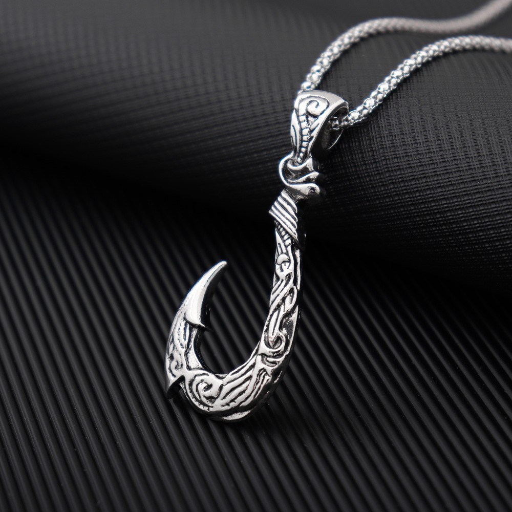 1pc Retro Viking Fish Hook Pendant Necklace, Men's Fashion Punk Accessories