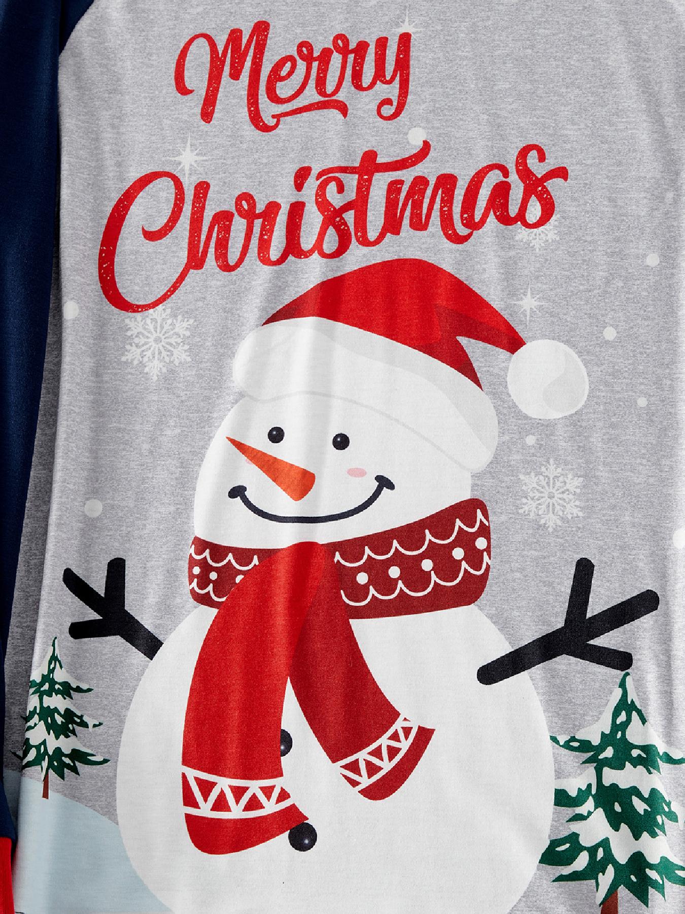 Christmas Cartoon Snowman Print Family Matching Red Raglan Long-sleeve Pajamas Sets