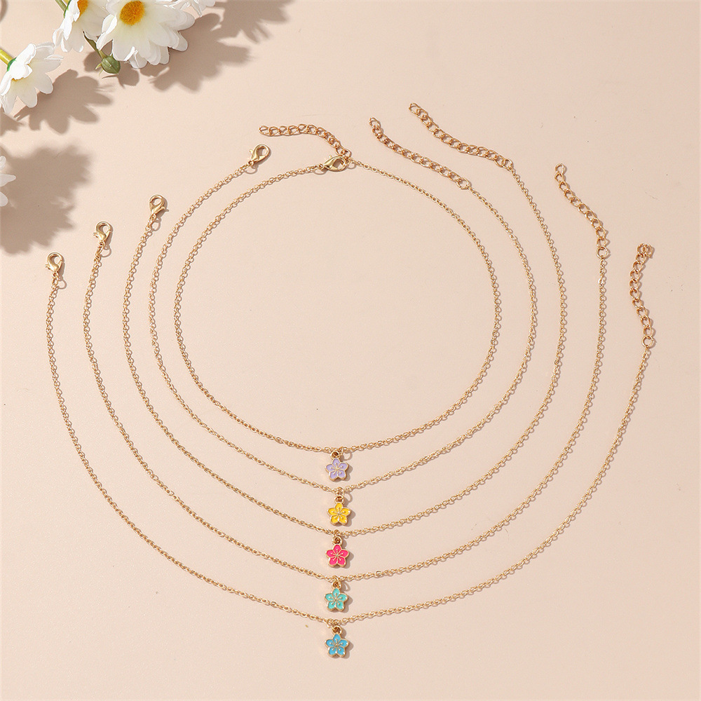 TEMU 5pcs Minimalist Fashion Necklace Set With Colorful Flower Pendants For, For Teenager