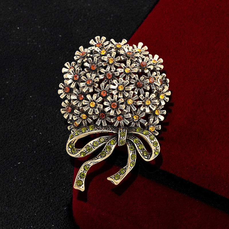 TEMU Esshpule Luxury Retro Bow Brooch Pin - Elegant Alloy With Sparkling Crystals, Blazers, Dresses & Jackets, Vintage Fashion Accessory, Esshpule
