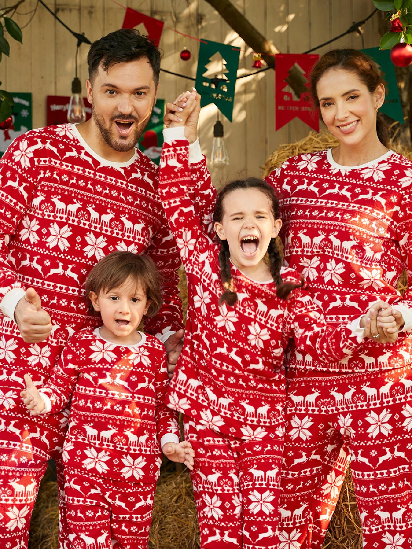 Family Matching Christmas All Over Print Red 3D Antlers Hooded Long-sleeve Onesies Pajamas Sets (Flame Resistant)