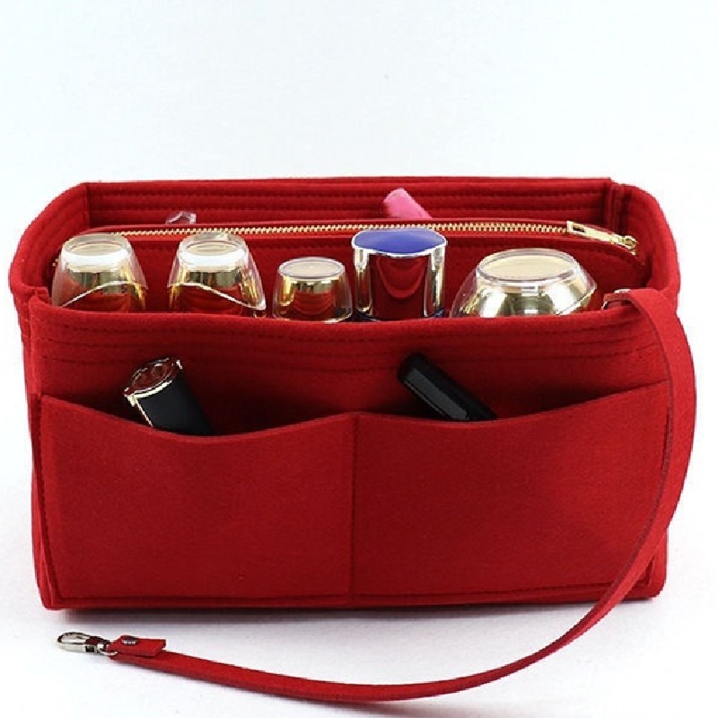 Red Bag Insert Sundries Organizer Purse Organizer Insert, Felt Bag Organizer with Zipper for Handbag Tote Bag