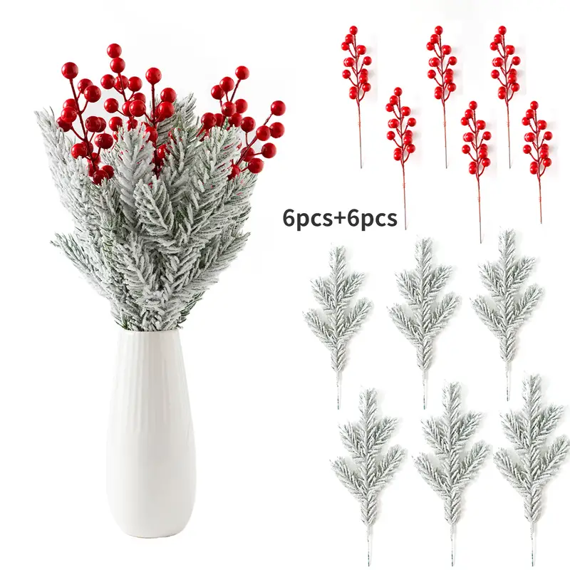 4 Pack Snowy Red Berry Picks Artificial Berry Spray Christmas Berry Stems  Red Berry Twig Branches for Christmas Holiday Winter Floral Arrangement