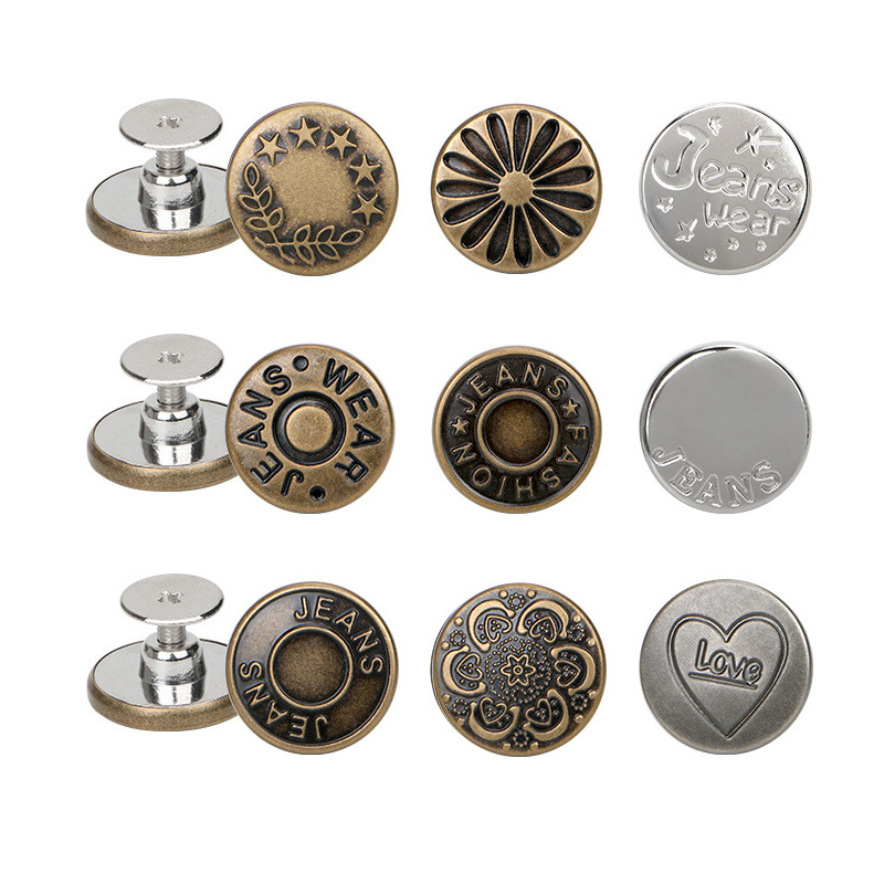 60 Sets Jean Buttons Pins, 17mm and 20mm No-Sew Removable Metal Buttons for  Jeans, Jean Button Replacement Repair Combo Rivets and Screwdrivers in