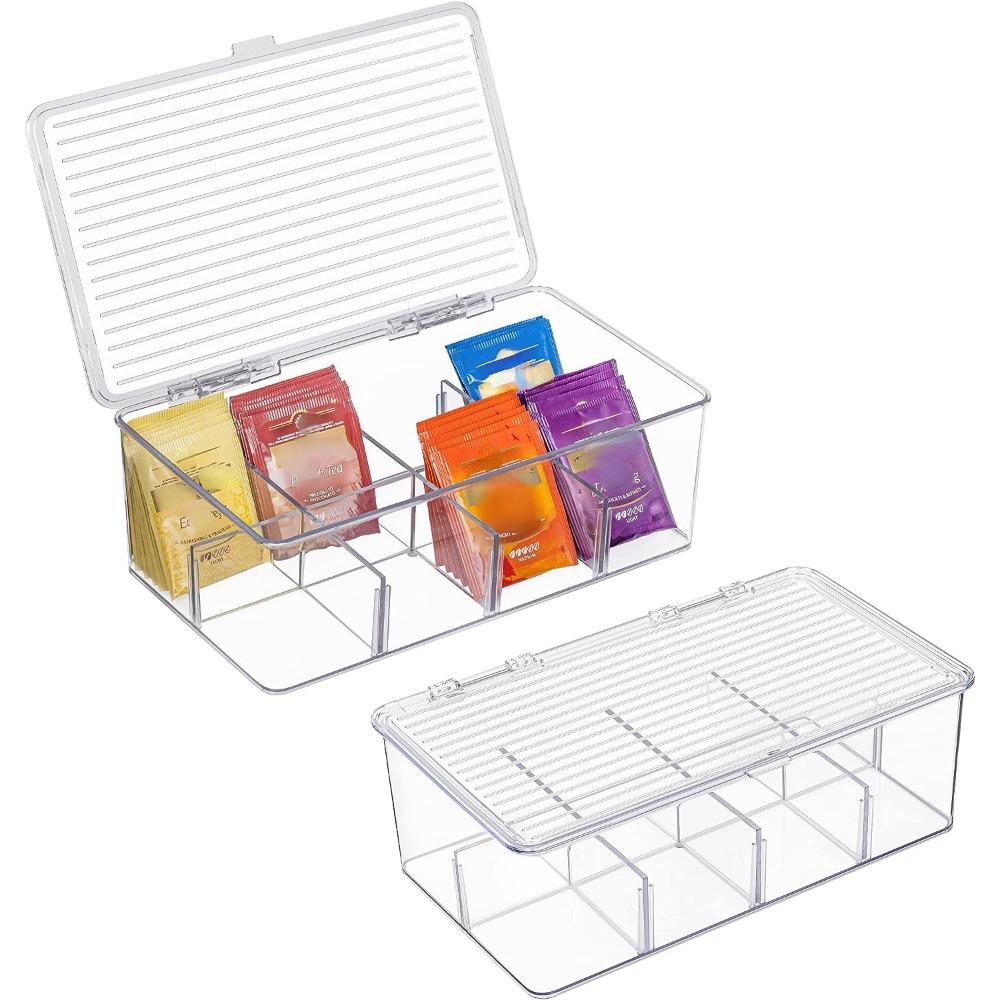 Stackable Tea Bag Organizer With Lid And 8-gird, Plastic Storage