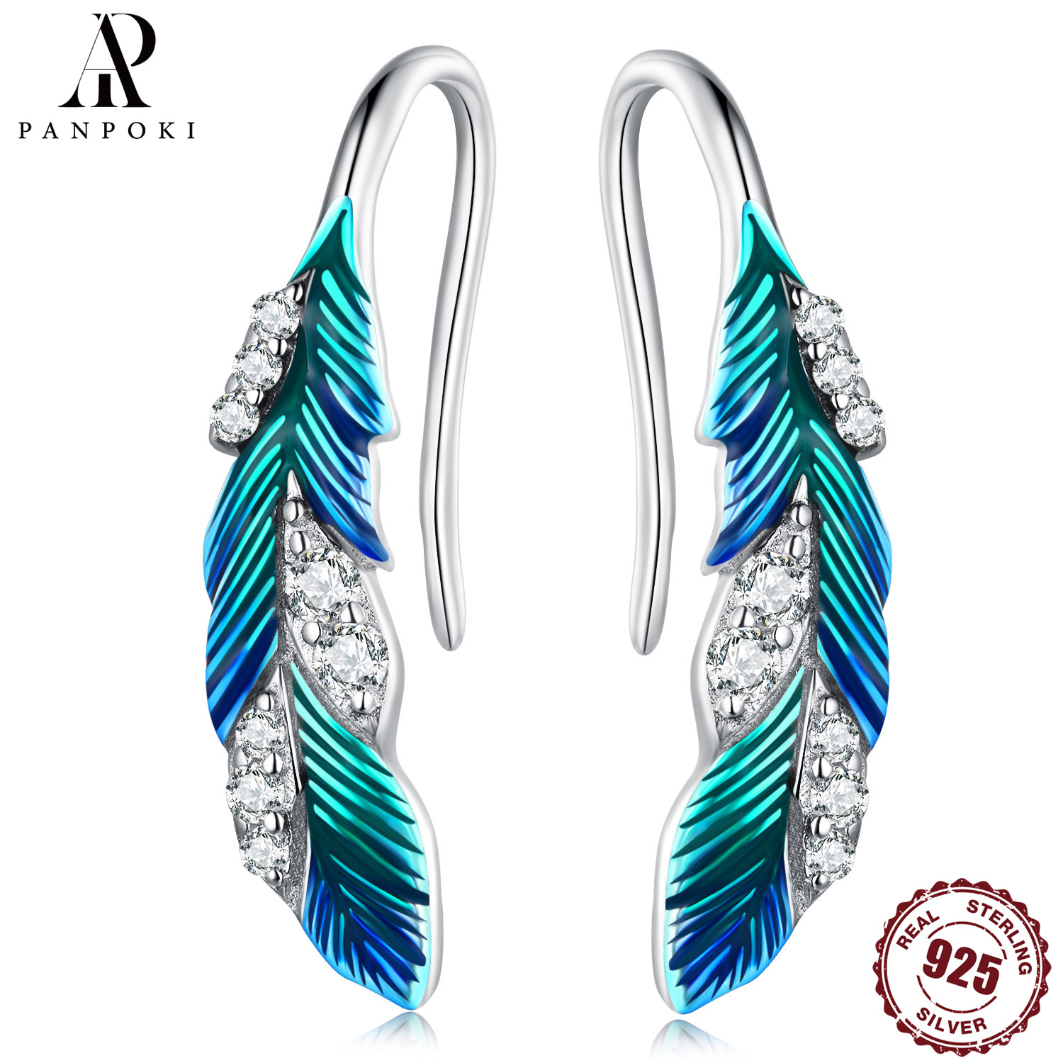 Vintage Blue Long Leaf Wrap Feather Earrings For Women Jewelry Bohemian  Antique Gold Color Exaggerated Earring