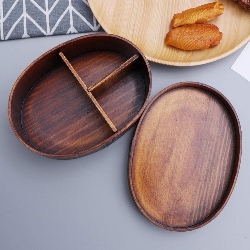 Japanese Lunch Box Oval Brown Wooden Sushi Lunch Box Simple - Temu