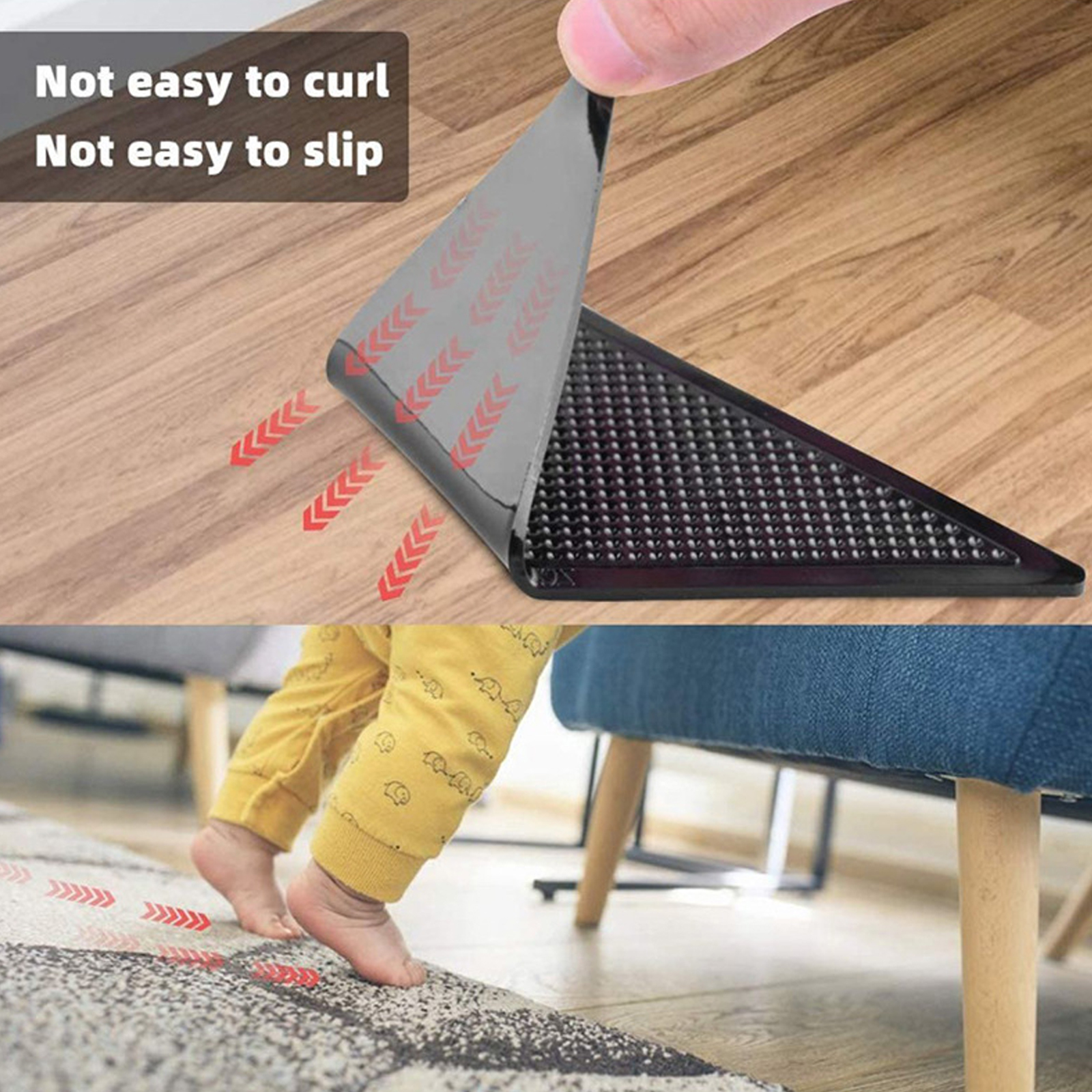 4pcs Triangular Rug Pad Grippers, Rug Tapes, Non-Slip Reusable Carpet  Plugs, Washable Reusable Anti-Curl Carpet Pads For Hardwood Floors, Tile  Floors, Carpets, Floor Mats