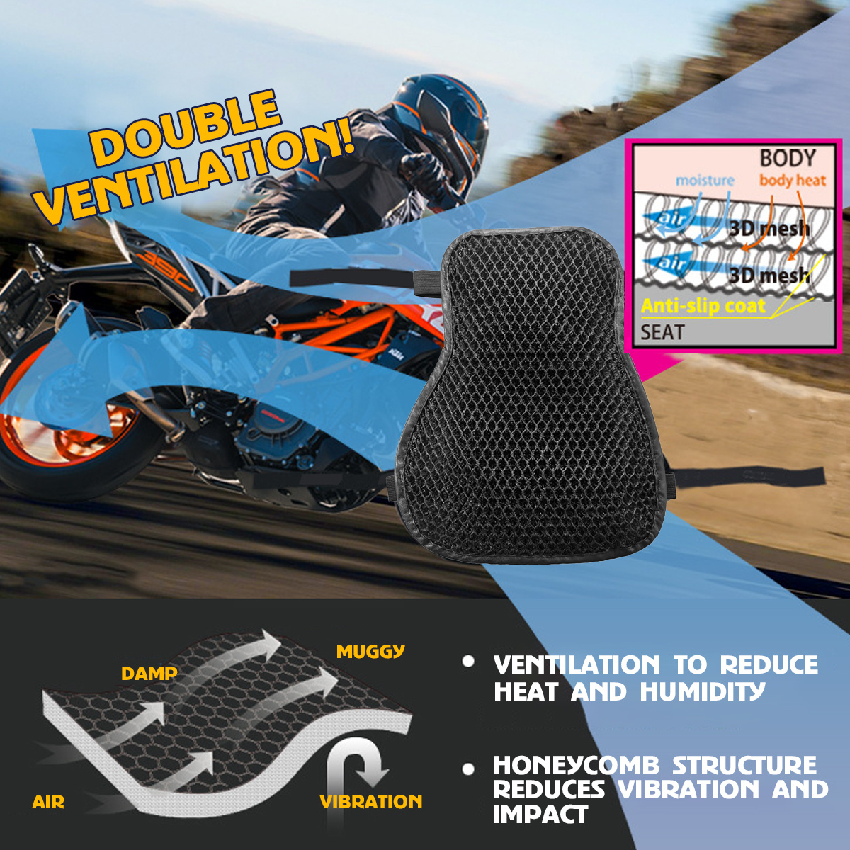 Motorcycle Seat Cushion Comfort Air Motorbike Scooter Seat Pad Cover  Breathable