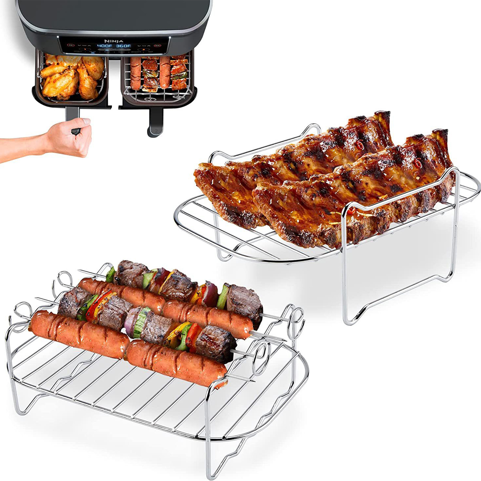 Air Fryer Rack Stackable Grid Grilling Rack Air Fryer Accessories Stainless  Steel Oven Steamer Roasting Rack Kitchen Gadgets