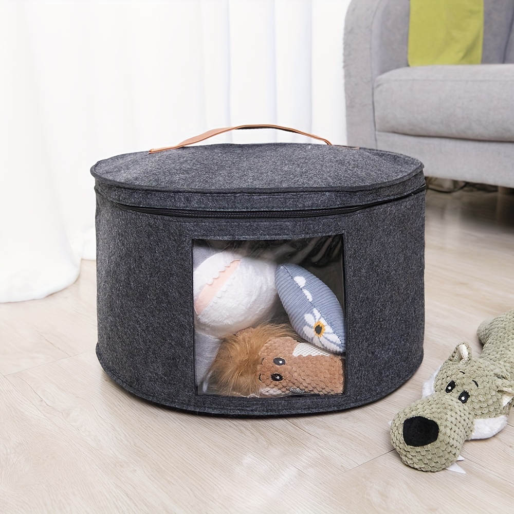 Foldable Round Hat Storage Box with Lid, Stuffed Animal Toy