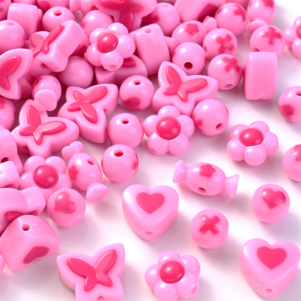 Pink Heart in Heart Acrylic Beads