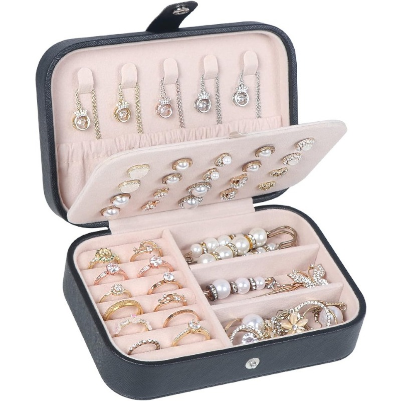 Pu Jewelry Box Organizer For Women Earrings Rings Necklace - Temu