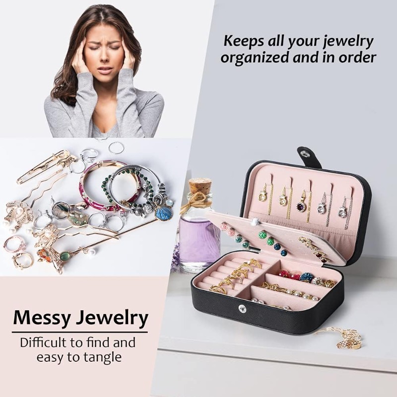 Portable Travel Mini Jewelry Box Leather Jewellery Ring Organizer Case  Storage Gift Box Girls Women