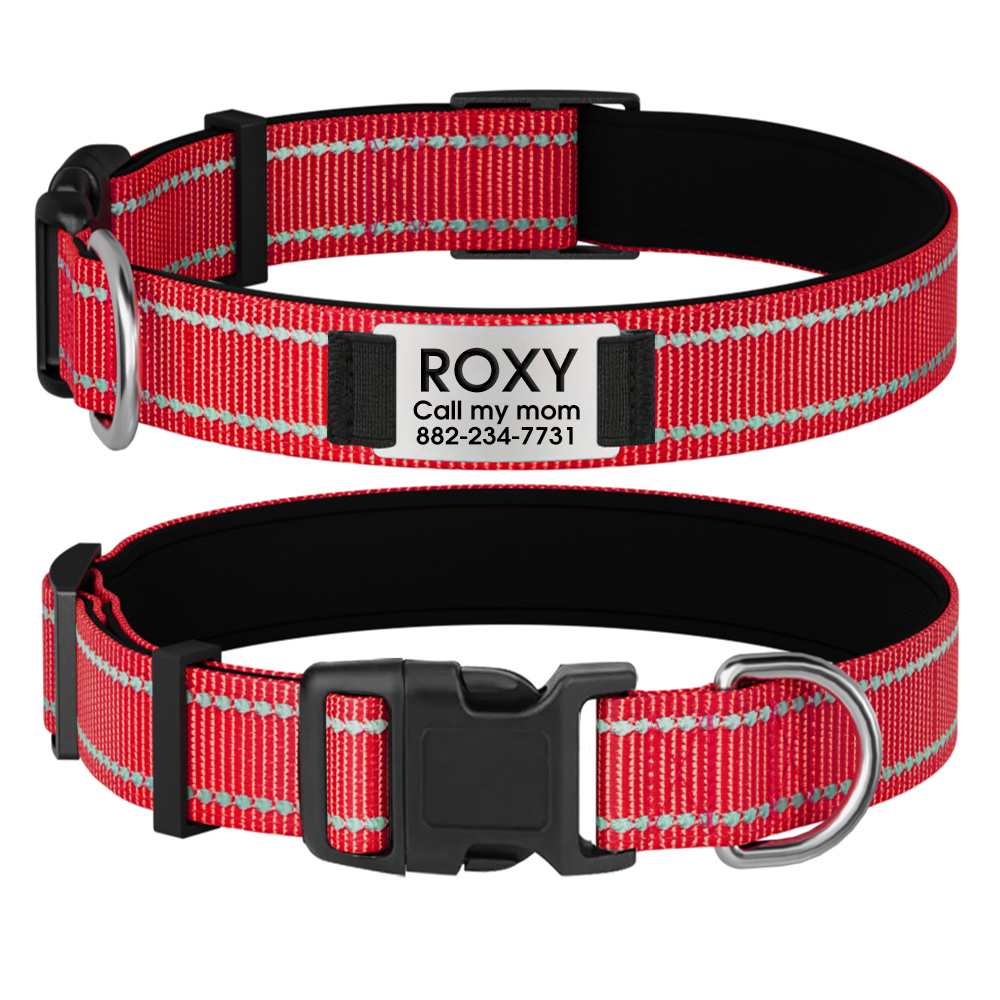 TEMU Collier Réfléchissant Personnalisable pour Chien avec Plaque de Nom - Confort en Nylon Rembourré, 12 Options de Couleur & Plaquettes Nominatives