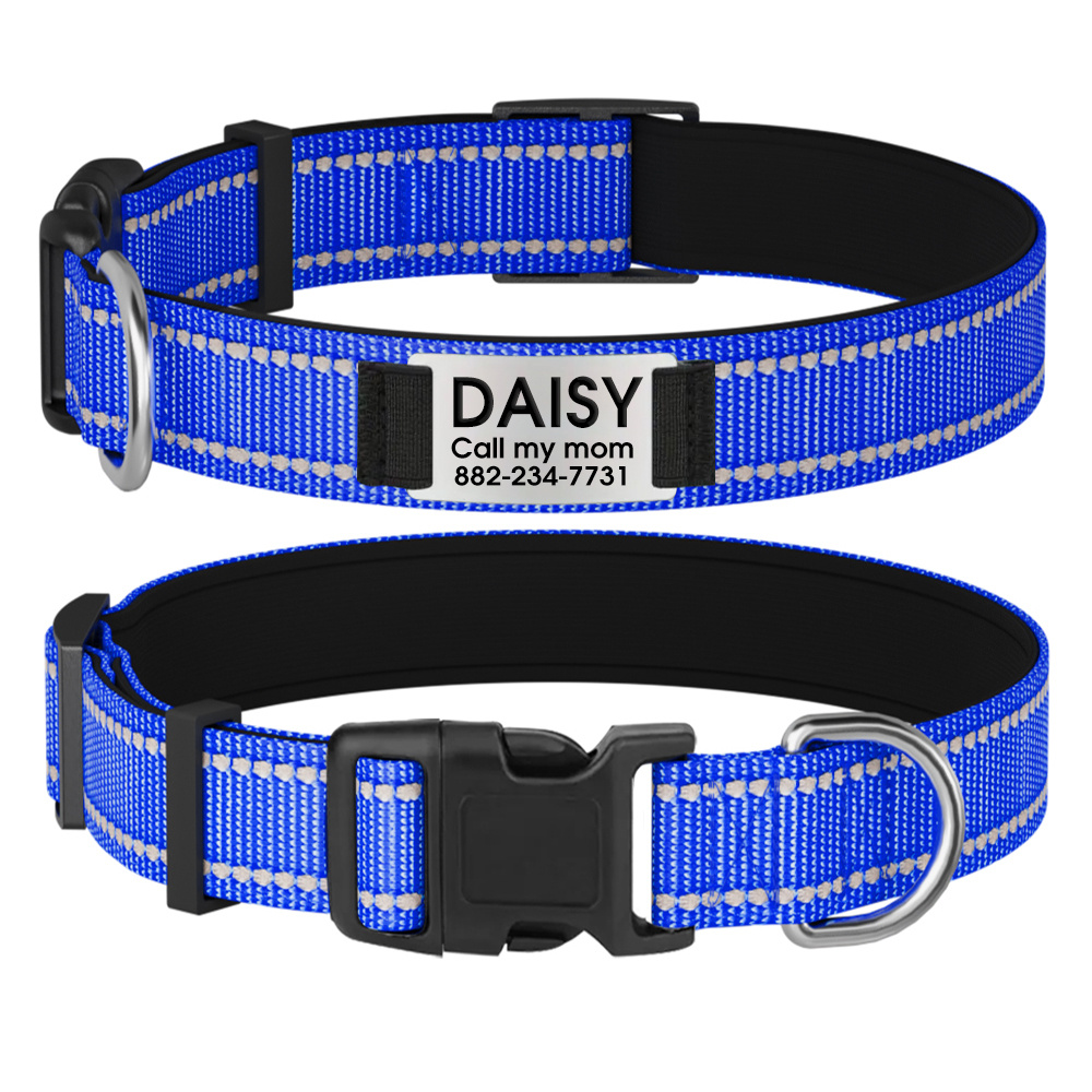 TEMU Customizable Reflective Dog Collar With Name Plate - Padded Nylon Fit, 12 Color Options & Personalized Name Tags, Replaces Id Tags, Perfect Gift