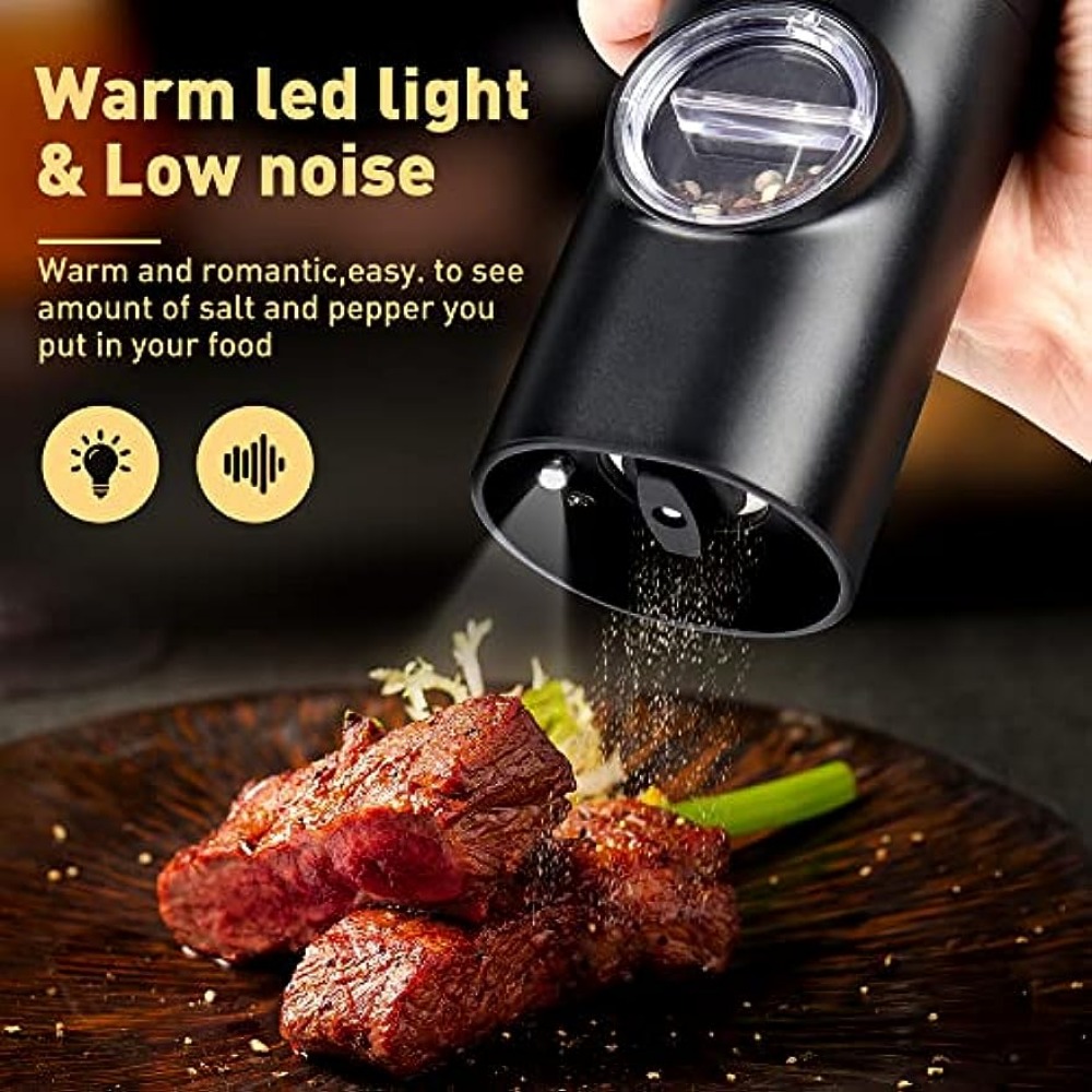 Electric Pepper Grinder, Battery Operated Salt Grinder, Automatic Pepper  Mill with LED Light, One-hand Button Control, Adjustable Coarseness, Black