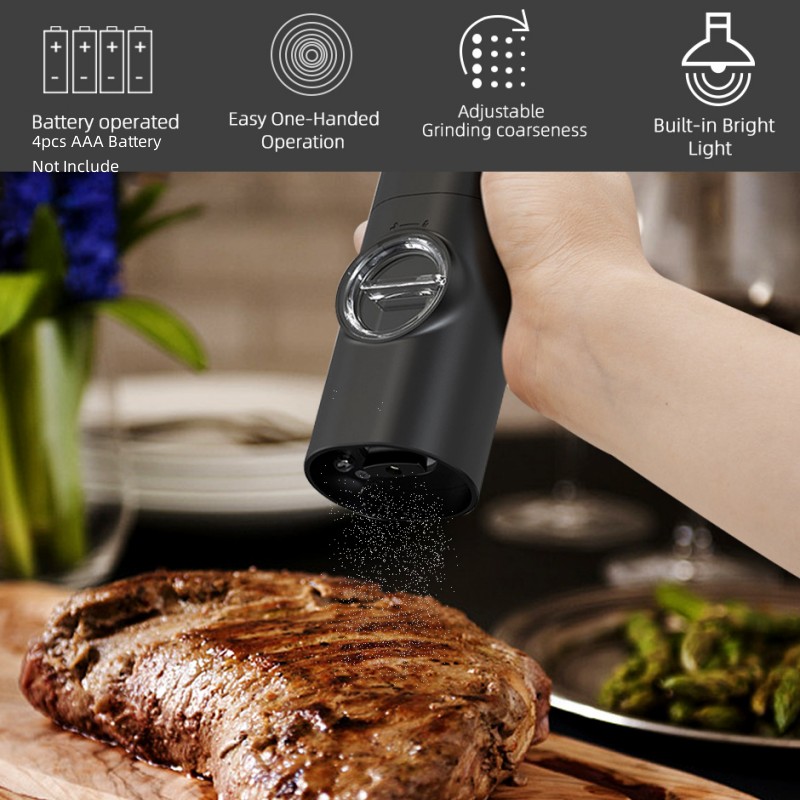Electric Salt and Pepper Grinder , Rechargeable - No Battery Needed - Automatic  Salt Pepper Mill Grinder, Adjustable Coarseness, LED Light, One-Hand  Operation for Kitchen BBQ , Battery Operated Stainless Steel Mill