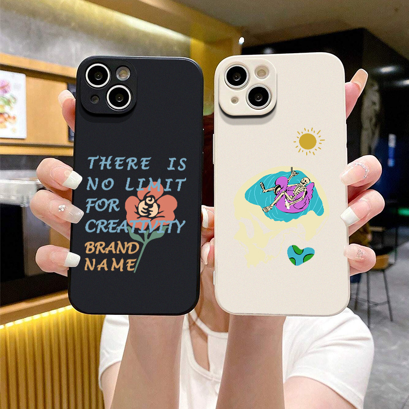 2pcs Silicone Phone Case Letter Flower Graphic Phone Case For IPhone 14  11 Pro XR XS 14 Plus SE Camera Lens Protector Soft