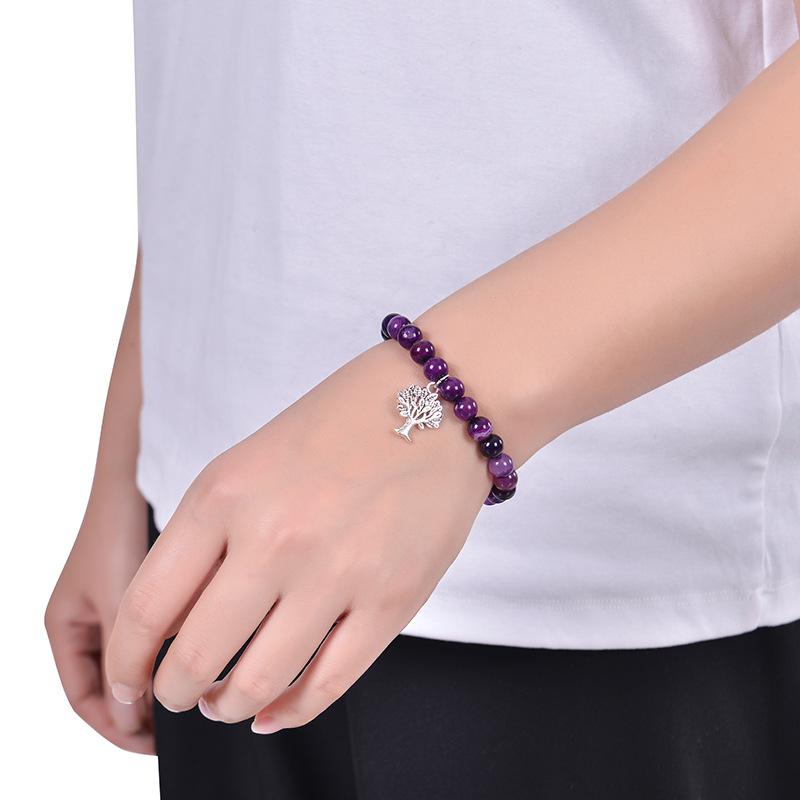 Energy Natural Stone Elastic Bracelet With Tree Of Life - Temu