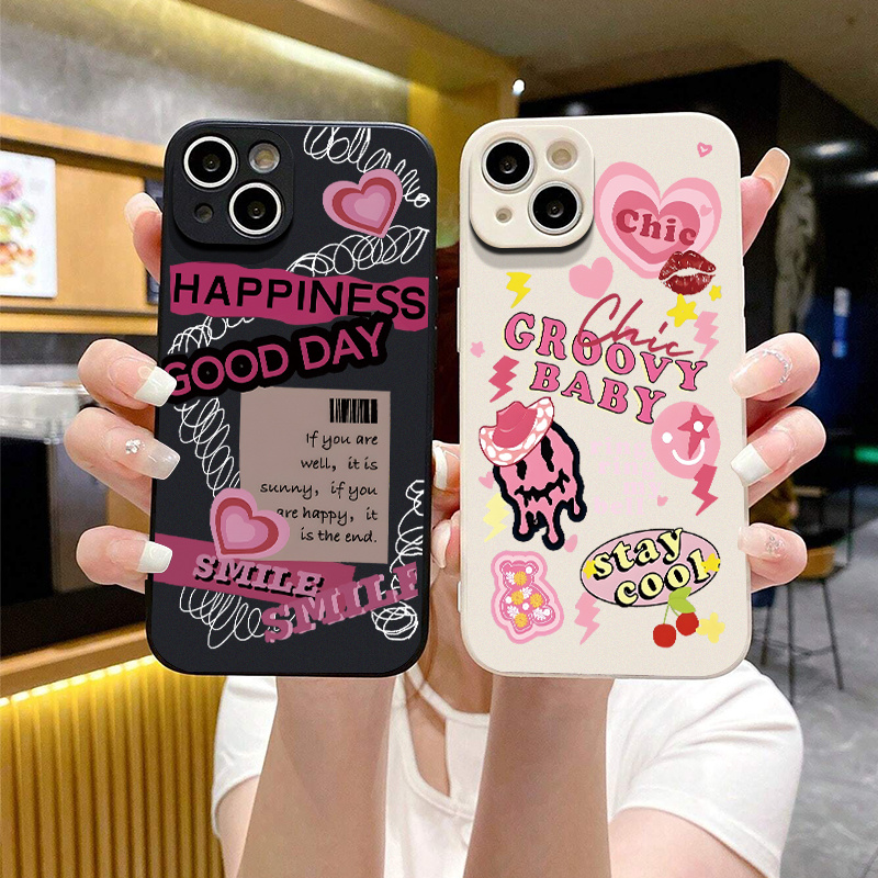 

2pcs Silicone Phone Case Pink Letter Phone Case For Iphone 14 13 12 11 Pro Max Mini Xr Xs Max X 8 7 14 Plus Se 2020 Camera Lens Protector Soft Cover Luxury Shockproof Fall Car Back Cover