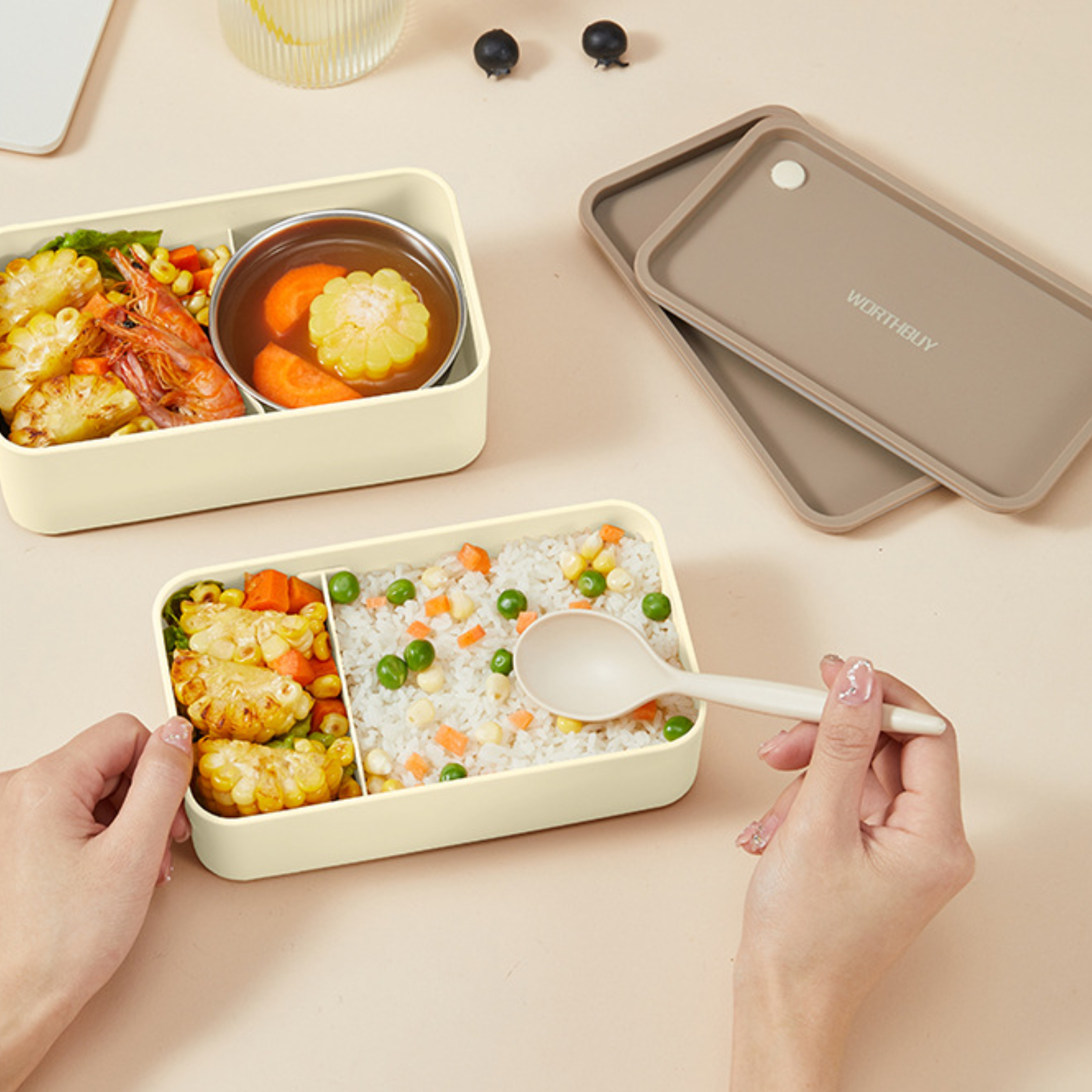 Square Double-decker Lunch Box, Sealed Portable Fat-reducing Lunch