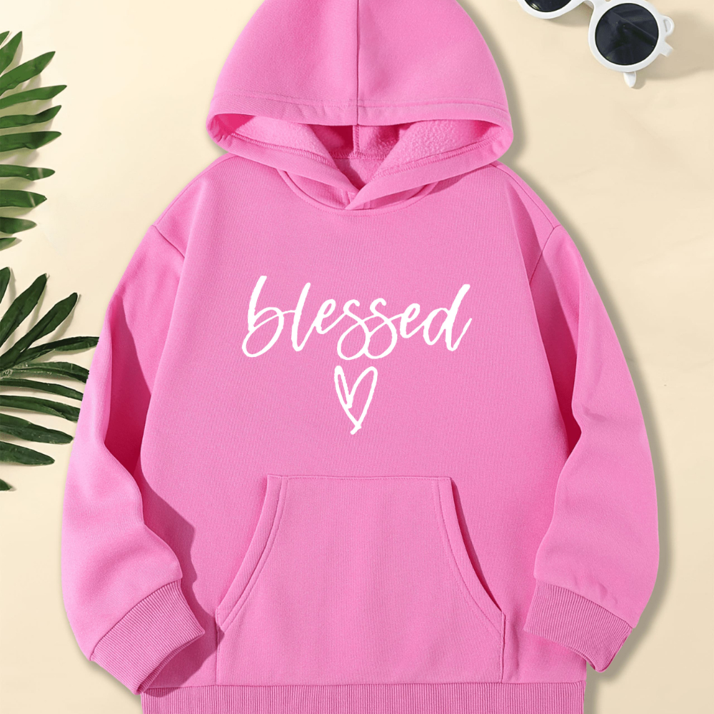 

Girl's Hooded Sweatshirt With "blessed" Print, Girl's Casual Trendy Pullover For Spring/autumn, Kids Clothing