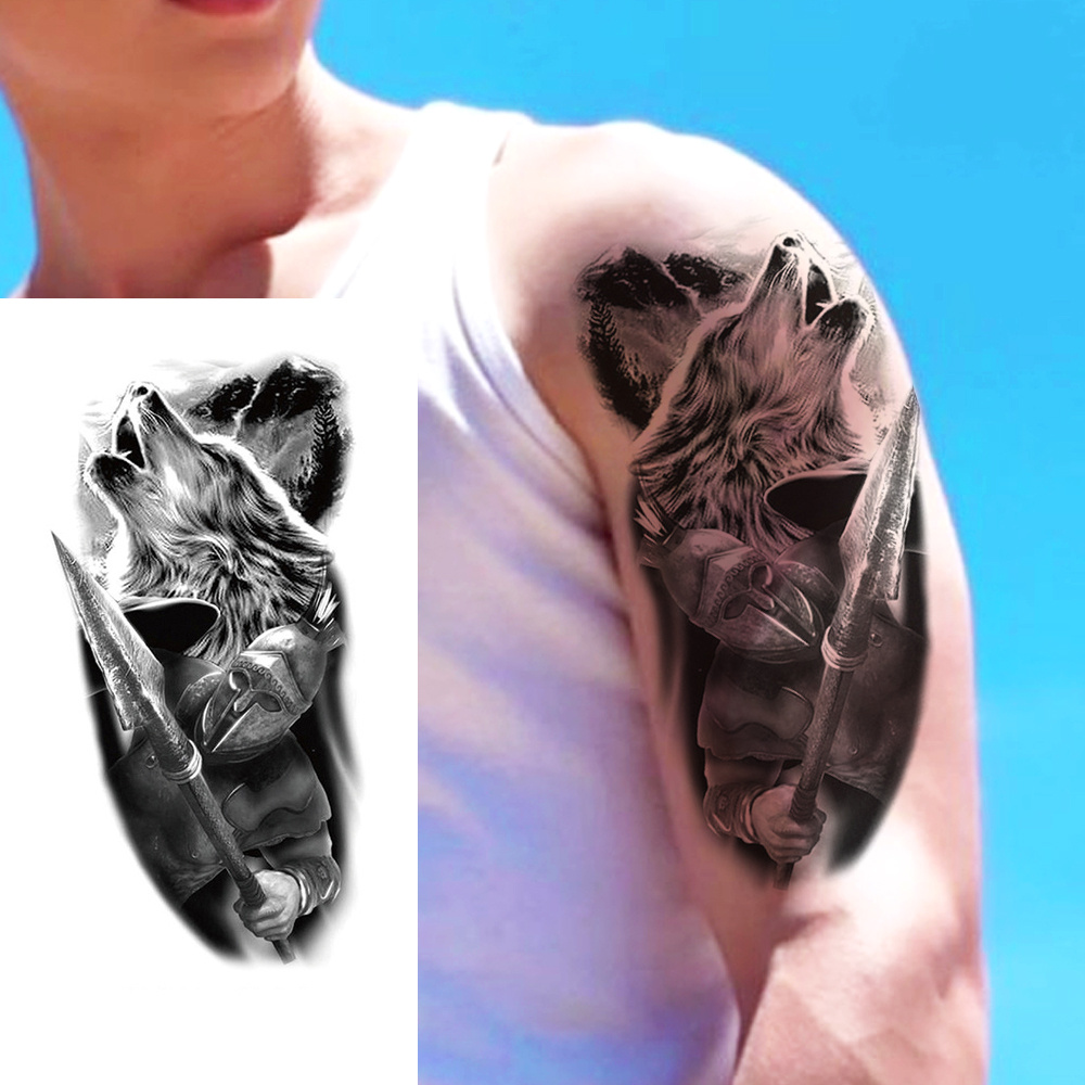 Tatouage Temporaire Imperm able Noir Et Blanc Loup Soldat