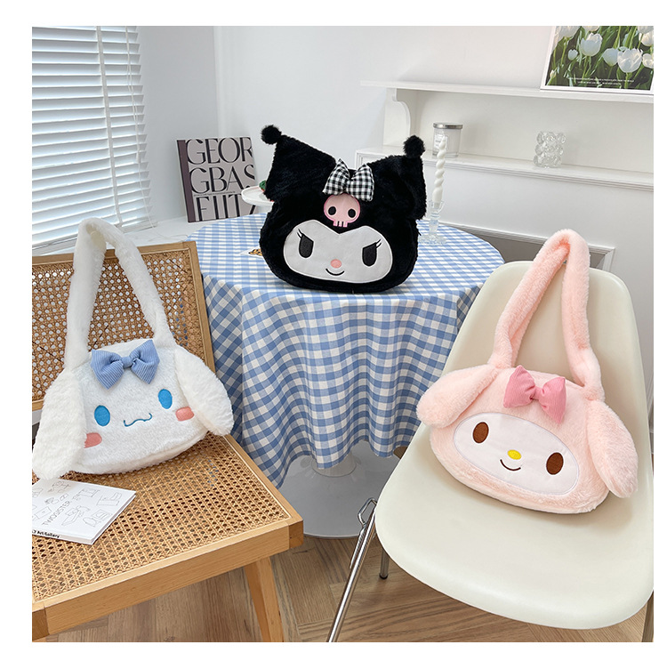 Miniso- Plush Bag : Kuromi、my Melody、cinnamoroll Pattern Satchel