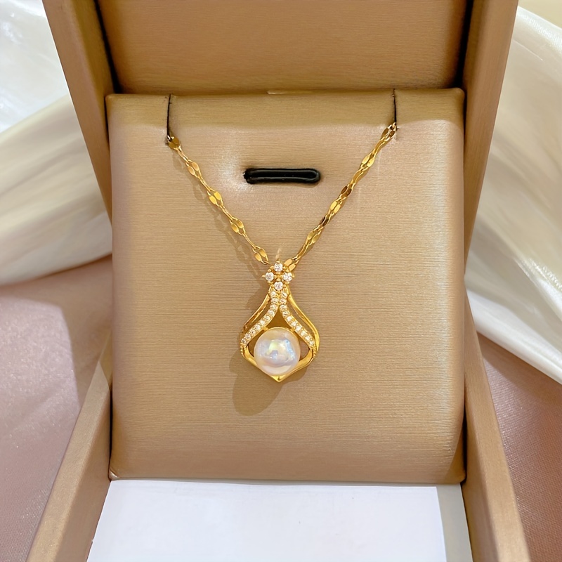 

1pc Elegant Zinc Alloy Water Drop Pearl Pendant Necklace For Men And Women, - Perfect Birthday Gift