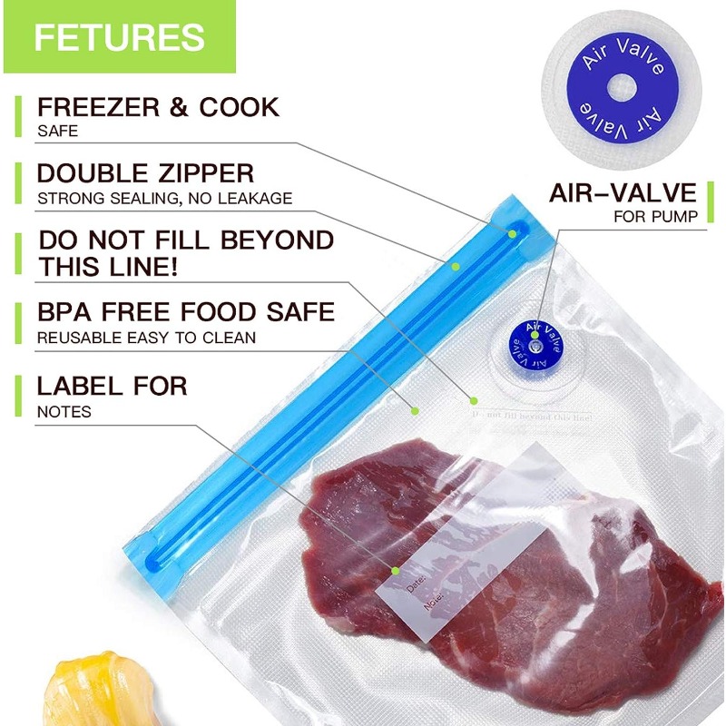 Reusable Zip Lock Vacuum Sealer Sous Vide Bags For Food Storage