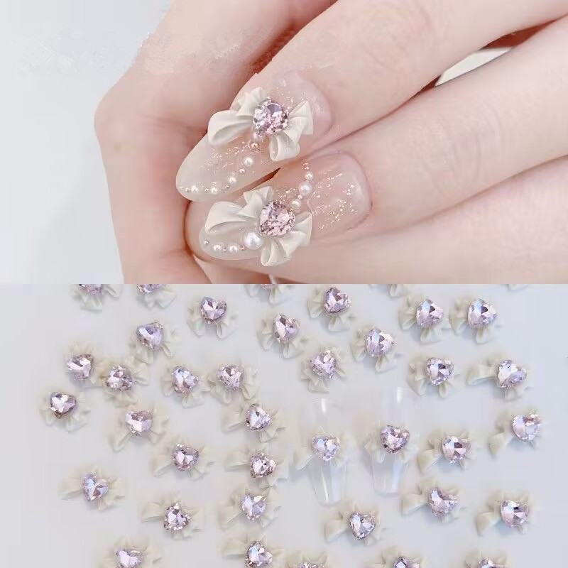 550Pcs Color Pearls Heart Nail Charms Mixed Sizes Flatback Hollow