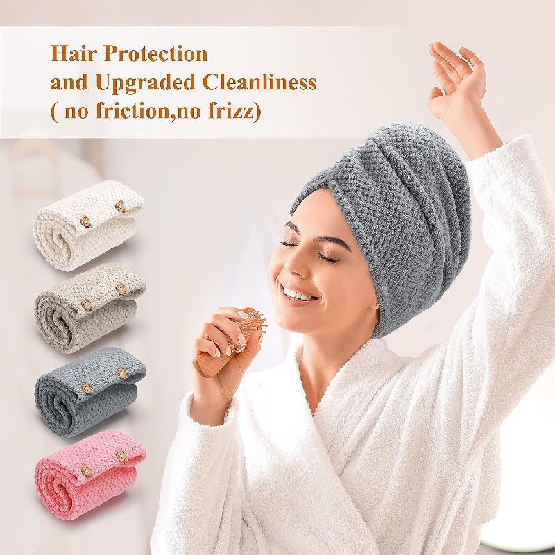 CUNQN Turbano per capelli in microfibra, 2 pezzi, asciugamano turbante,  super assorbente, per capelli e capelli lunghi : : Bellezza
