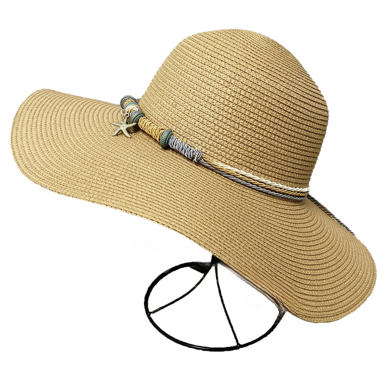 Women's Beach Straw Hat With Shell Decor Wide Brim Sunscreen - Temu