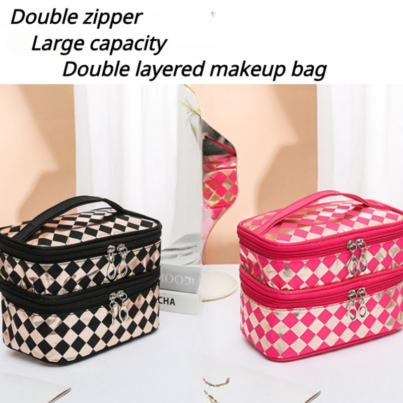 Portable Plaid Pattern Cosmetic Bag Waterproof Makeup Storage Bag Travel  Accessories Toiletry Bag, Check Out Today's Deals Now