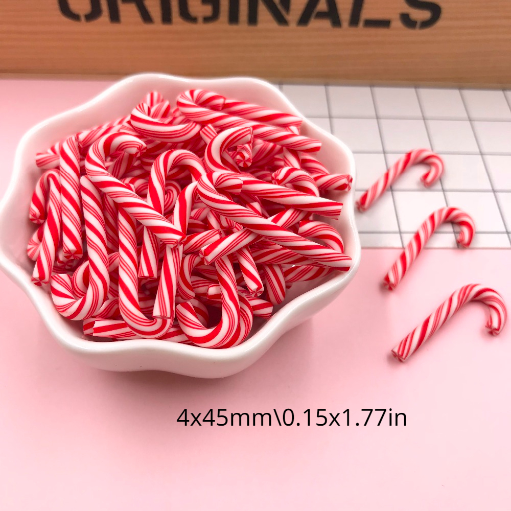 100pcs Red And White Handmade Christmas Candy Cane Miniature Food