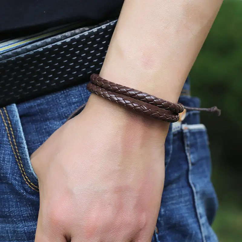 Braided Cowhide Leather Bracelet, Vintage Casual Fashion Hand Rope Bracelet  For Men And Women