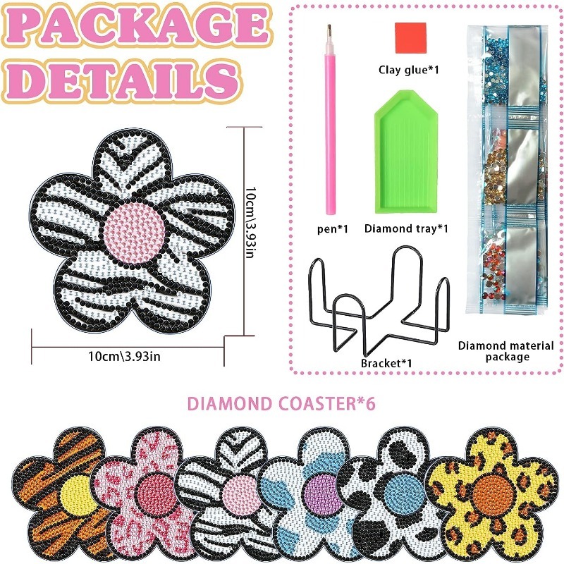 8pcs Flower Dwarf Diamond Painting Coaster Diamond Art Coaster