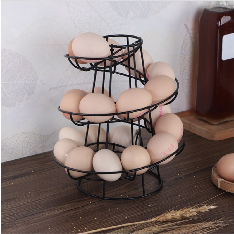 TAMAYKIM Egg Basekt Spiral Design, Egg Skelter with Egg Opener, Upgrade  Sturdy Base Egg Stand Rack for Kitchen Storage, Black