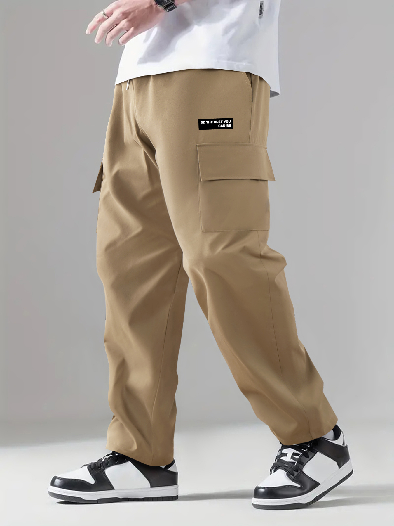 Plus Size Men's Cargo Joggers Oversized Fashion Pants Belt - Temu