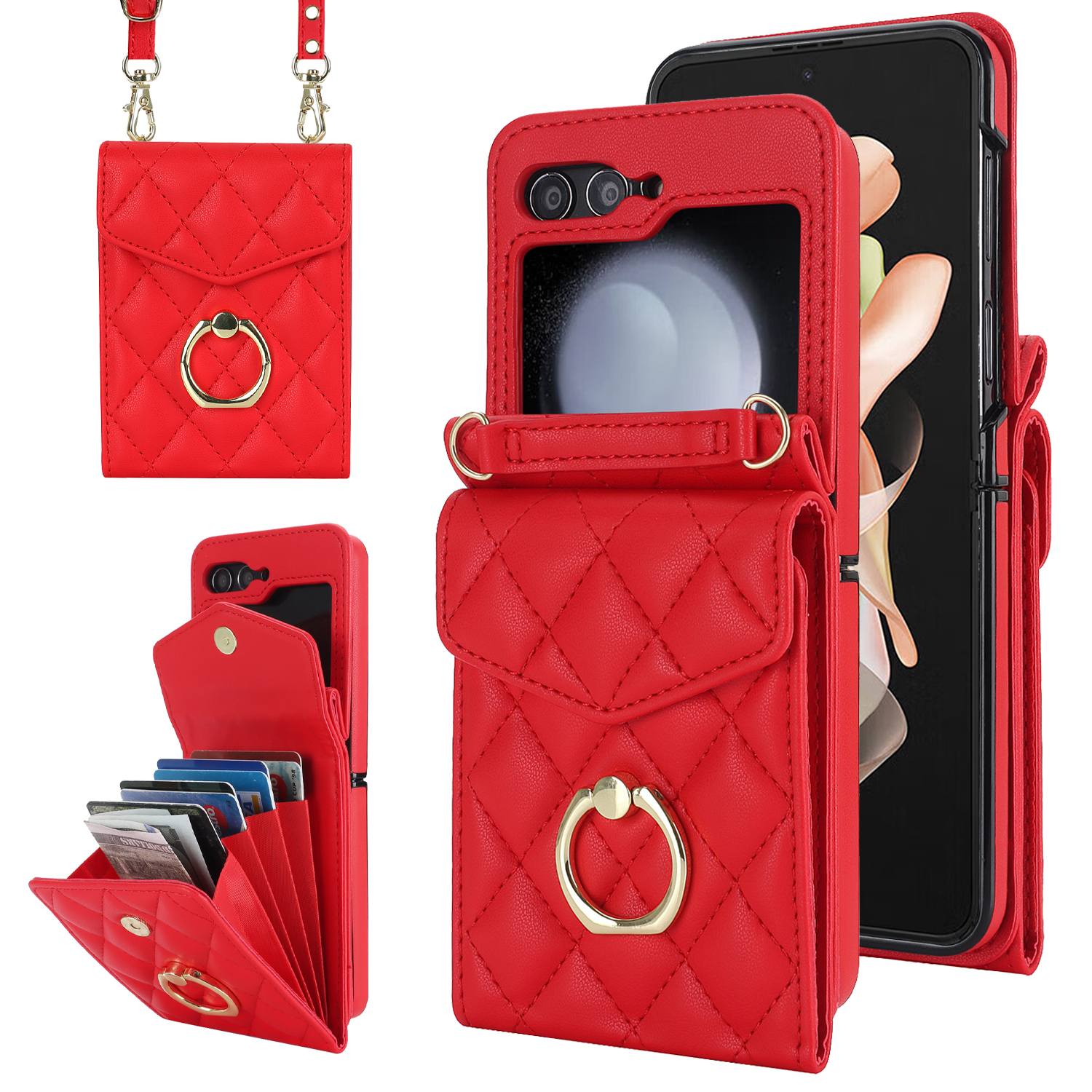 Pu Leather Crossbody Phone Case For Galaxy Z Flip 5 Flip5