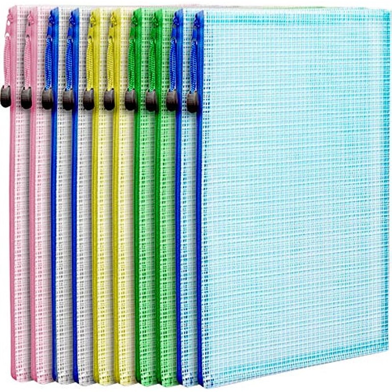 5PCS Plastic Envelopes Poly Clear Zip Envelopes Organizers Bags Zipper File  Folders, A4 Size 5 Colors