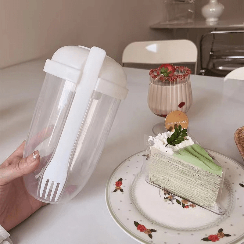 1pc Transparent Portable Salad Cup With Fork