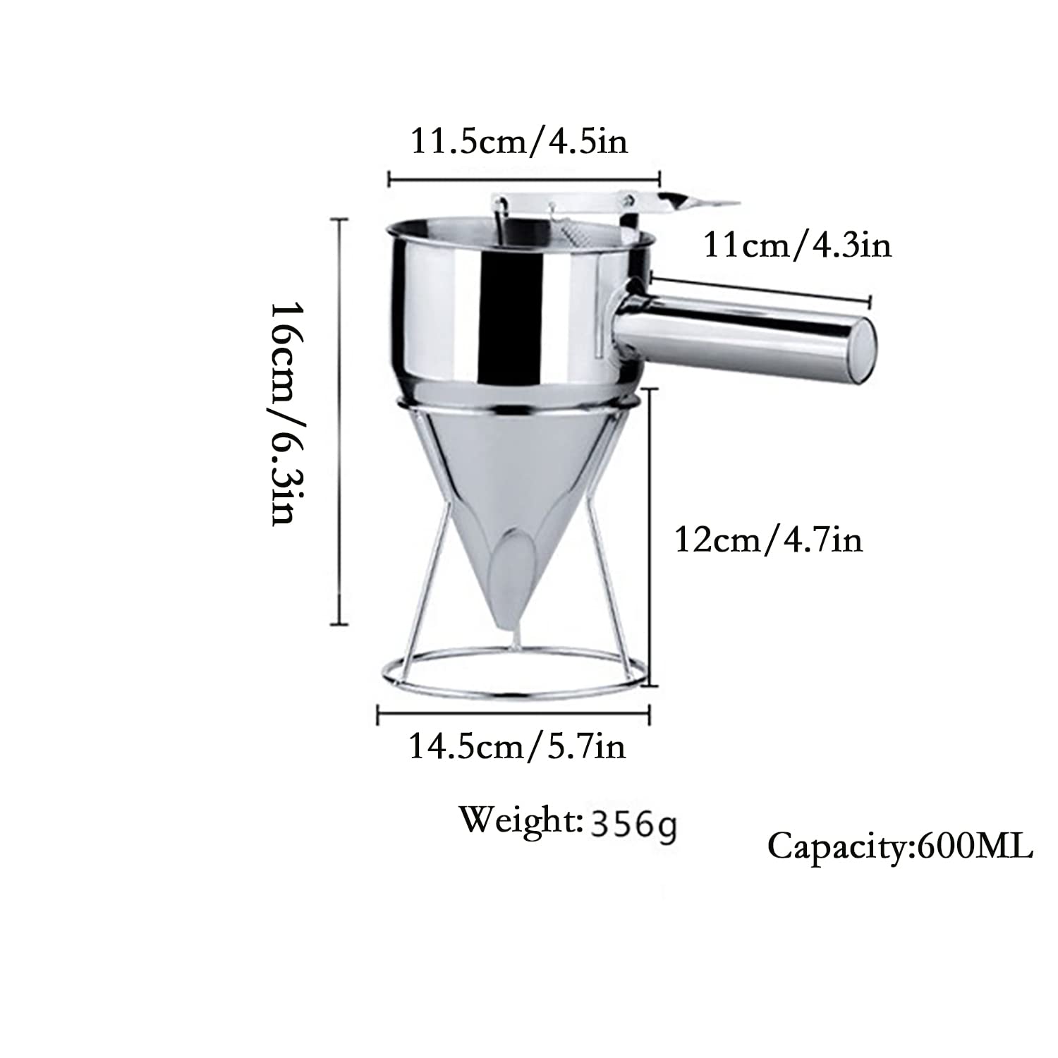 Pancake Batter Dispenser, Stainless Steel Funnel Cake Dispenser with Stand