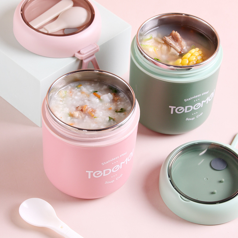 Tzgsonp 480ml Soup Cup Lunch Box Stainless Steel Thermos Mug Food Container  Thermal Cup Vacuum Flasks Thermos Bottle with spoon For Kids