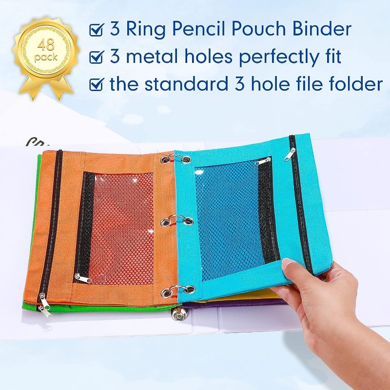 Pencil Pouch 3 Ring Binder 3 holes Zipper Pencil Pouches In - Temu