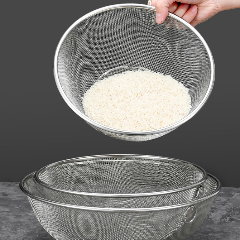 1Pc Rice Washer Strainer Bowl Stainless Steel Rice Washing Bowl