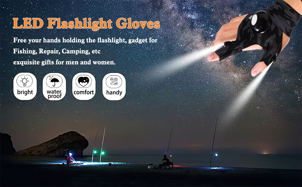 Outdoor Angeln Handschuhe 2 LED Taschenlampe Handschuhe Auto Reparatur  Camping
