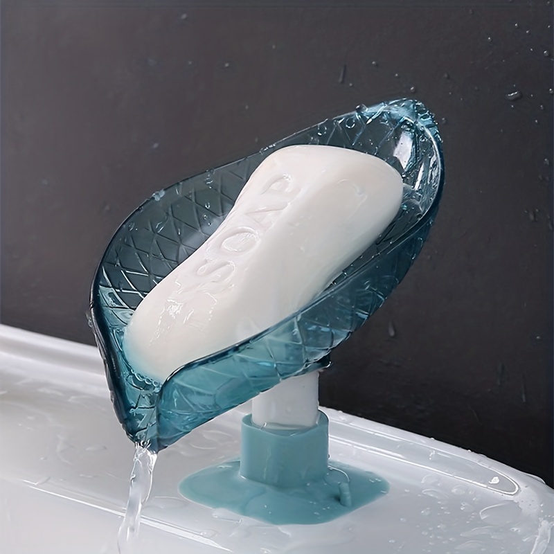 

Leaf-shaped Self-draining Soap Dish With Suction Cup - Plastic, Oval Bathroom Soap Holder & Storage Rack, Soap Tray, Bathroom Accessories