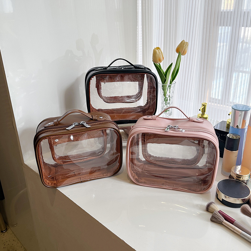 Waterproof Clear Pvc Double Layer Makeup Bag Organizer - Temu New Zealand